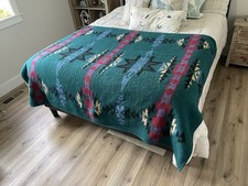 Vintage Biederlack Southwestern Reversible Blanket Teal Black USA Made picture