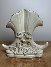 Vintage 22K Gold USA Lustreware Ceramic Lily Vase Iridescent Floral MCM picture