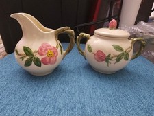Vtg 1950s Franciscan Desert Rose Creamer & Sugar Bowl Set w/ Lid USA Circle Mark picture