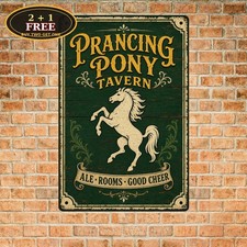Prancing Pony Tavern Vintage Fantasy Book Theme Bar Metal Tin Sign picture