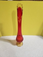 Fenton Thumbprint MCM Swung Vase In Amberina 17 1/4” Tall Excellent Condition picture