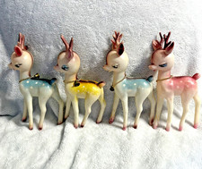 Vintage 1950s Sleepy Eyed Plastic Reindeer Fawn Lot of 4 Pastel Pink Blue Yellow picture