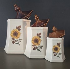 Vintage McCoy Sunflower Canister 3 Pc Set # 208-S, 208-M, 208-L Exc Cond Used picture