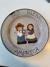 Antique Americana painted tin plate picture