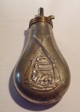 Antique Brass Bison Black Powder Flask picture
