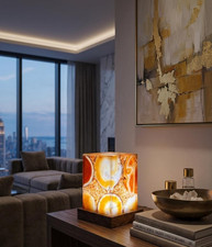 Luxury Backlit Natural Honey Agate Cube Table Lamp | Handcrafted Translucent Art picture