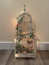 Vintage Victorian Wood and Wire Metal Dome Bird Cage White shabby collage chic picture