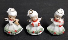 3 Vtg Napco Bone China Christmas Angel Mini Musician Figurines Spaghetti Trim 2