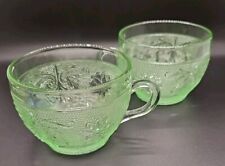Vintage Tiara Indiana Glass Chantilly Green Sandwich Tea Cup Set Of 2 Excellent  picture