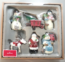 Vintage Hallmark Christmas Tree Ornaments Set of 6 Boxed Santa Reindeer Sleigh picture