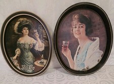 2 VTG OVAL PARLOR METAL TRAYS OR WALL HANGINGS PEPSI COLA & COCA COLA BIN04 picture