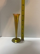Antique L.C. Tiffany Favrile Iridescent Gold Art Glass Trumpet Vase_100101 picture