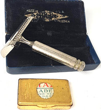 VTG Gillette Razor Kit Antique Star Blades Early Ever Ready Handle Brass Box picture