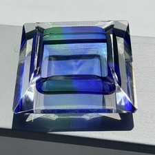 Vibrant 1960’s Cobalt Blue & Green Murano Sommerso Style Square Glass Ashtray picture