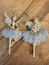Vintage Katherine’s Collection Set of 2 Silver Ballerina Fairy Ornaments picture