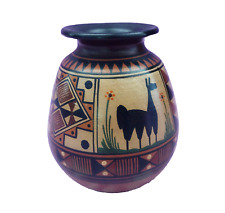Cusco Peru Tribal Folk Art Pottery Vase Vintage Animal Peruvian Handmade 4.5inch picture