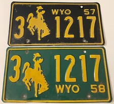 Vintage 1957 1958 Wyoming License Plate Run 3 1217 Sheridan County Dayton Story picture