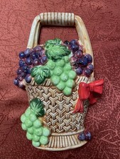 Vintage 3 dimensional ceramic fruit basket wall plaque-No chips or cracks - 8x5 picture