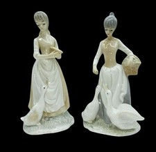 Vtg Ceramic Women Ducks Hand Painted Farmhouse Decor Collectibles Goose Geese picture