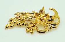 P001 Vintage Gold Tone fashion jewelry Brooch Flower  metal Floral Bouquet style picture