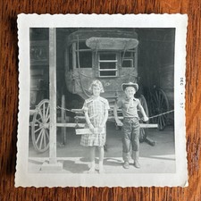 1950s theme park Knott's Berry Farm? cowboy hat stagecoach display boy girl 1957 picture