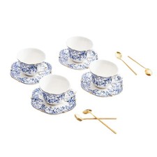 Vintage Floral Tea Cup & Saucer Set, Gold Trim, Spoon, Espresso Coffee Gift Box picture