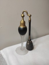 Devilbiss ART DECO Perfume Glass Atomizer Bottle Black & Gold Frosted Base Sgnd  picture