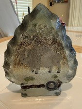 Vintage 3D Relief White Bison Buffalo Resin Sculpture Arrowhead Shape picture
