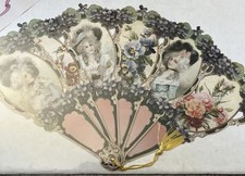 New Collectable Victorian Fan ephemera Paper Fan Reproduction 1990's picture