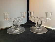 Pair Of Two ￼Candleholders by Heisey Glass Lariat Holders Excellent Condition picture