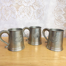 Woodbury Peweters VTG Stein Mugs Set 3 Weona 1967 Whale Coastal Nautical Ocean picture
