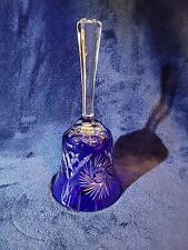 Mid Century Crystal Clear and Cobalt Blue Cut Glass Vintage Bell Made in Hungary picture