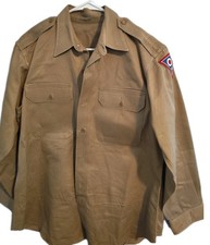 1940s WWII US Army Khaki Military Service Cotton Button Up Shirt  Patch Size 16 picture