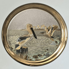 Dynasty Gallery Plate Art Of Chokin Storks On Pier 24k Gold Rim Silver Japanese picture
