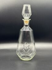 Vintage Clear Glass WHISKEY Decanter Bottle LEAF DESIGN Glass Cork Stopper 12