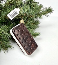 NWT Glass Christmas Ornament Ice Cream Sandwich Made in Poland for Sur La Table picture