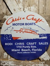 VINTAGE CHRIS CRAFT PORCELAIN SIGN RARE OLD MOTOR BOAT MIAMI FLORIDA YACHT OCEAN picture