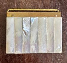 Vintage 1950s Volupte Mother Pearl Vanity Compact Gold Tone Mirror Powder Puff picture