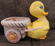 Easter Spring DUCK CART Hobbiest Ceramic Porcelain Planter- Marked Faintly BB picture