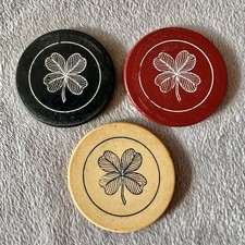 1895 Design Vintage Antique Clay Poker Chips Engraved w/Four-Leaf Clover picture