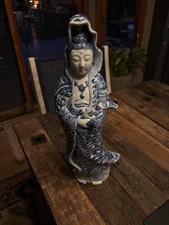Vintage Japanese Blue & White Porcelain Kwan Yin / Guanyin Figurine – 15” picture