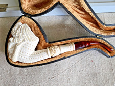 VTG BLOCK MEERSCHAUM PIPE UNSMOKED VTG NEVER SMOKED MEERSCHAUM PIPE &CASE  # 5 picture