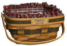 Longaberger Green Christmas Bayberry Basket 1993, Plaid Tidings Liner, Protector picture