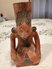 Vintage Mexican Terracotta Pre-Columbian Style Seated Figure Vase Pottery 11