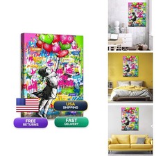 Novatique Banksy Balloons and Girl Framed Art Ready to Hang 24 x 36 inch picture