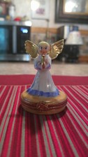 Vintage Artoria Limoges France Angel Harp Porcelain Trinket Box Hand Painted picture