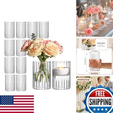 ComSaf Glass Cylinder Vases 12 Pcs 6 Inch Tall, Clear Ribbed Bud Vases picture