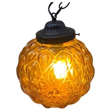 Vtg Amber Glass MCM Hanging Swag Lamp Light with Chain - READ BELOW TESTED picture
