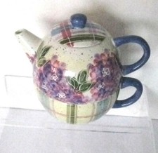 Julie Ueland 3 pc Teapot Lge Cup Enesco 1999 Hydrangea Floral New Vtg Cottage picture