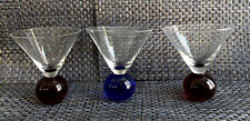 Vintage MCM (1) blue and (2) red bubble Martini Cocktail glasses picture